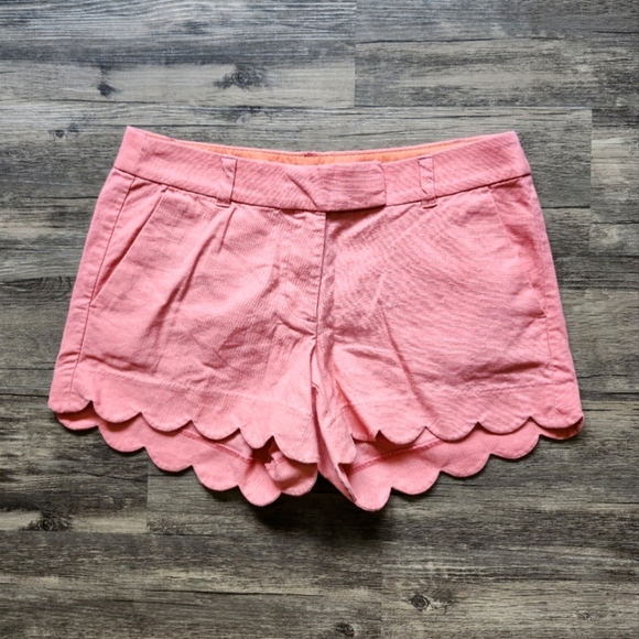 J Crew Coral Linen Scalloped Petal Hem Women Shorts - Picture 1 of 5
